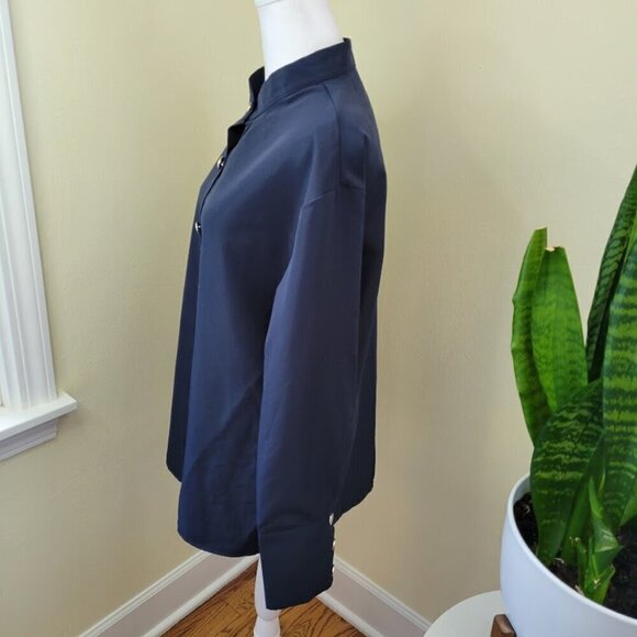 Shein Stand Up Collar Long Sleeve Blouse SZ L Button Up/Button Cuffs Blue Shirt - Picture 5 of 13